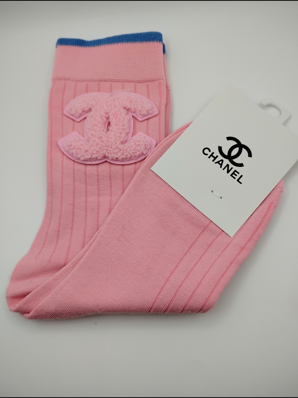 Chanel Pink Logo Ribbed Socks BNWT